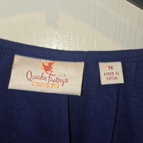 Quacker Factory Embroidered Peacock Shirt Embellished Top blue Women’s Plus 1X - Picture 6 of 6